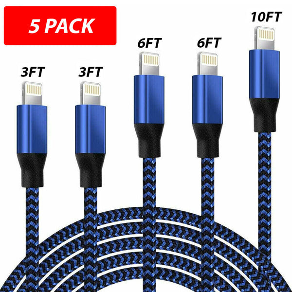 5-Pack Fast Charger USB Cable โ Lightning Cord for iPhone