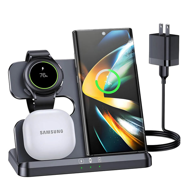 WEKEFON 3 in 1 Wireless Charging Station for SamsungWireless Charger Stand for Samsung Galaxy S24 Ultra Plus S23 S22 S21 S20 Wireless Charger for Samsung Watch 6 5 4 3 Buds 2 Pro/Live (Black) - Epic Trends Store