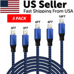 5-Pack Fast Charger USB Cable — Lightning Cord for iPhone