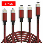 5-Pack Fast Charger USB Cable — Lightning Cord for iPhone