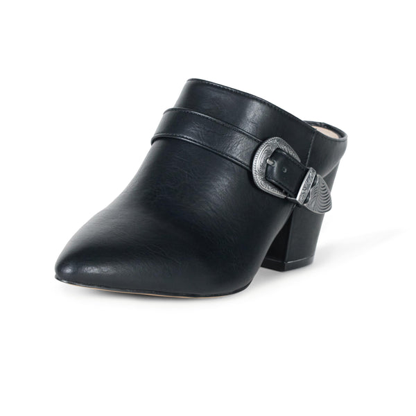 The Drop Womens Jordan Pointed Toe Block-Heel Mule Black Western Buckle 5