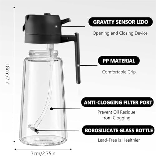 Glass Olive Oil Sprayer - 2-in-1 Spray & Pour Dispenser for Air Fryer Cooking BBQ Salad