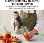 Elite Gourmet EHB1015 Immersion Hand Blender 500 Watts 2 Speed Mixing with Stainless Steel Blades Detachable Wand Stick Mixer Smoothies Baby Food Soup Black