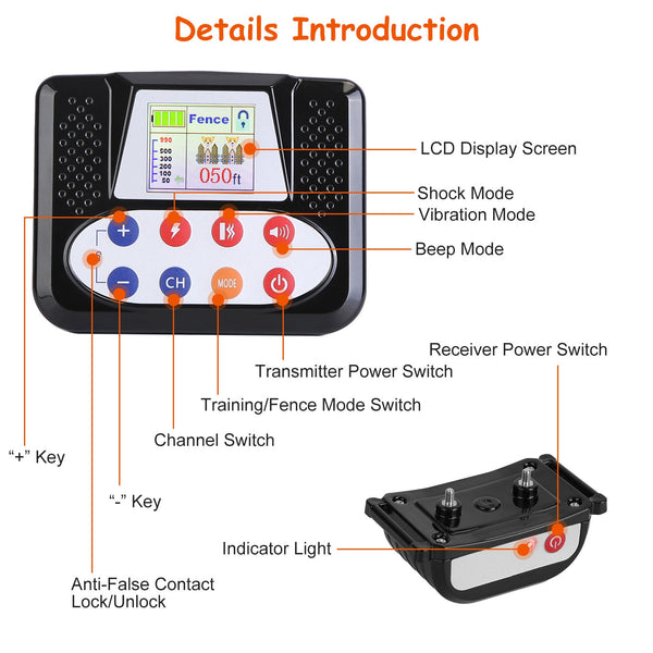 Dog Wireless Fence & Training Collar — 990FT Range, Waterproof