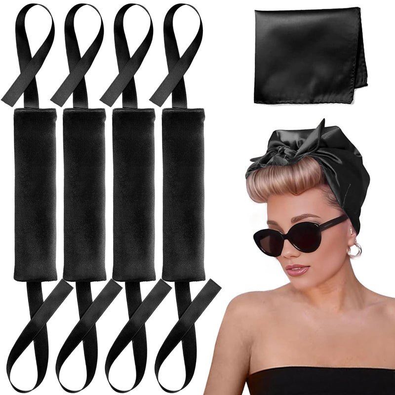Lanzhire Jumbo Heatless Hair Curlers for Overnight Curls Blowout Flexi Rod with Ribbon No Heat Curle