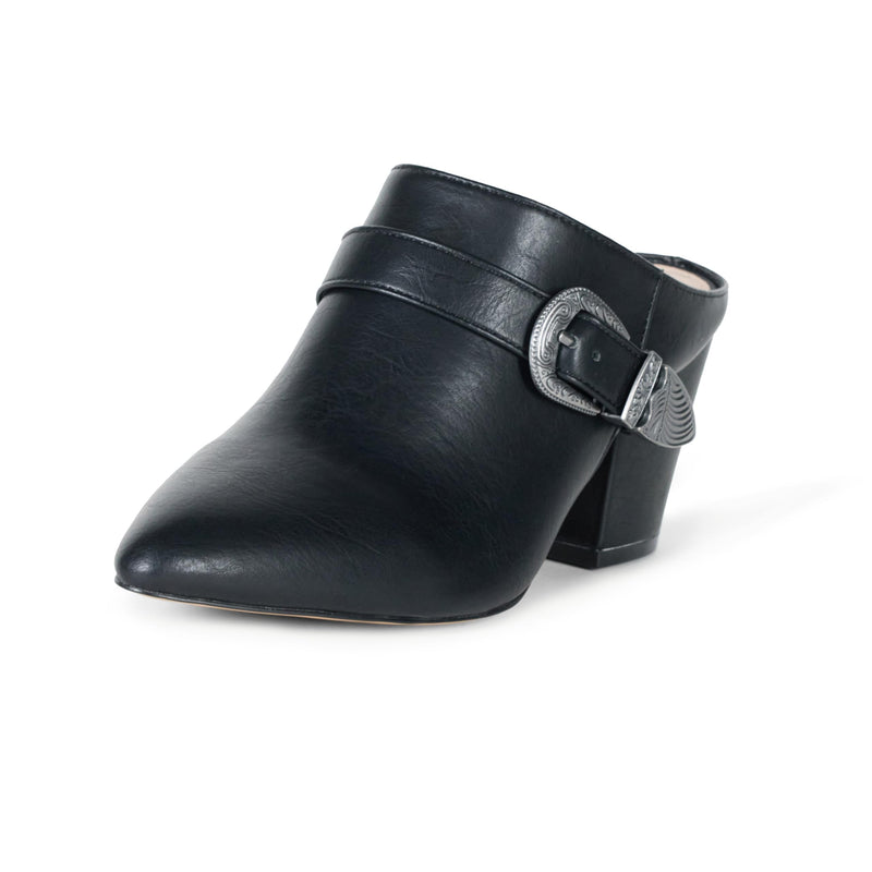 The Drop Womens Jordan Pointed Toe Block-Heel Mule Black Western Buckle 5