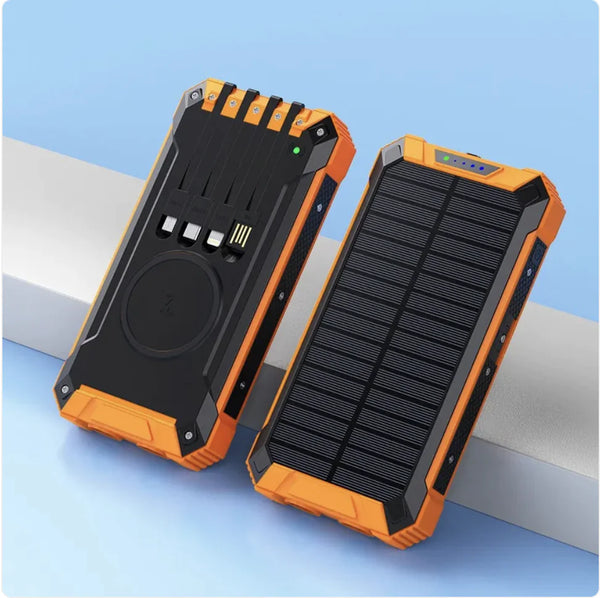 Solar Wireless Power Bank — 20000mAh Waterproof Portable Charger