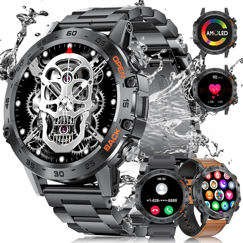 Smart Watch for Men with 3 Straps 400mAh Battery IP68 Waterproof Military Smartwatch with Bluetoth Calls 123 Sport Modes H...